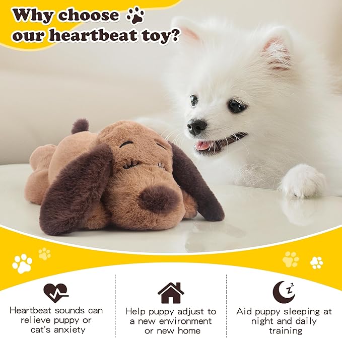 BEVERLYSHARK Heartbeat Puppy Toy Dog Anxiety Relief Calming Aid Heartbeat Stuffed Animals Pet Comfort Cuddle Sleep Aid Puppy Behavioral Training Aid Toy for Dog Cat
