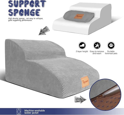 Topmart High Density Extended Foam Dog Ramp&Steps 2 Tiers,11.8" High,Non-Slip Dog Stairs,Soft Foam Pet Ladder with Removable Cover,Best for Injured,Older Cats,Pets with Joint Pain