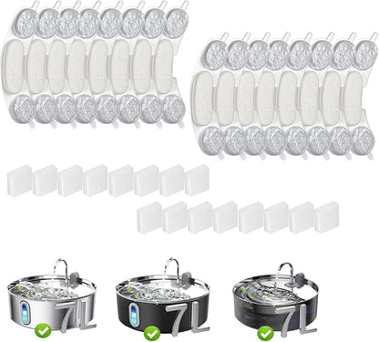 32 Pack Dog Water Filter Replacement Compatible with Smartoo 7L / 236oz / 1.8Gal Stainless Steel Fountain，16 Filters + 16 Sponge for Large Dog Water Fountain