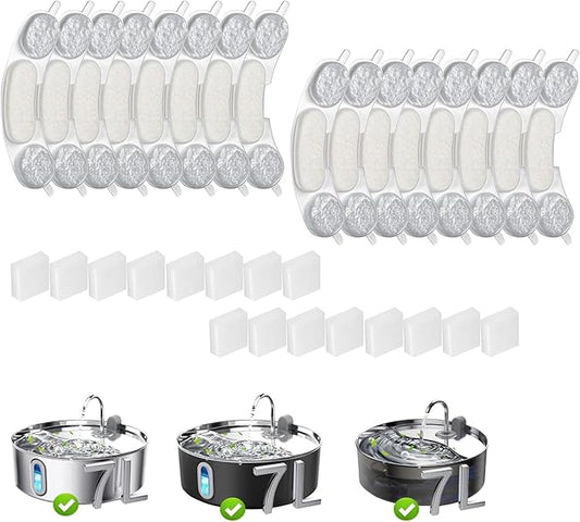 32 Pack Dog Water Filter Replacement Compatible with Smartoo 7L / 236oz / 1.8Gal Stainless Steel Fountain，16 Filters + 16 Sponge for Large Dog Water Fountain