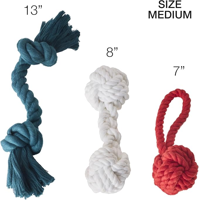 Brady The Rope Tug Toy 3-Pack Organic Cotton Dog Rope Pull Toys for All Pet Breeds, Holiday, One Size