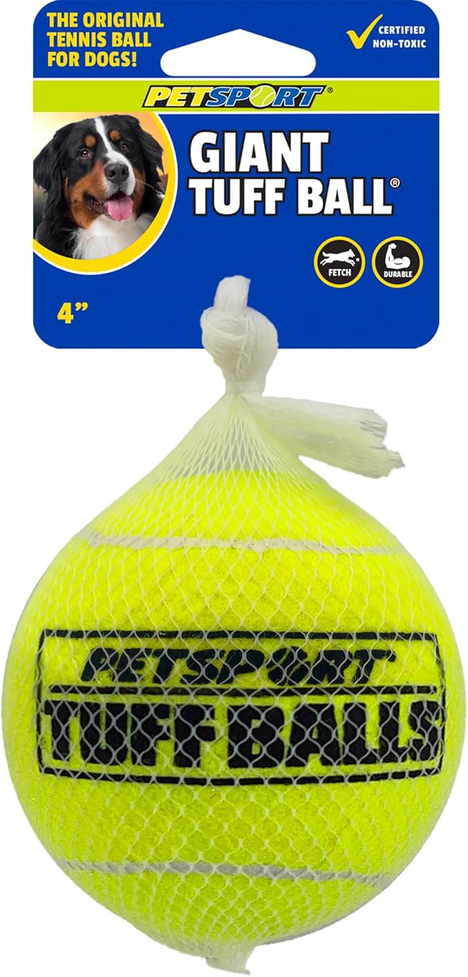 PetSport Giant Tuff Ball - Giant Tennis Balls for Dogs, Great for Boredom & Aggressive Chewers, Dog Toy, Giant Tennis Balls for Large Dogs, Certified Non-Toxic, Won't Wear Down Teeth - 4"