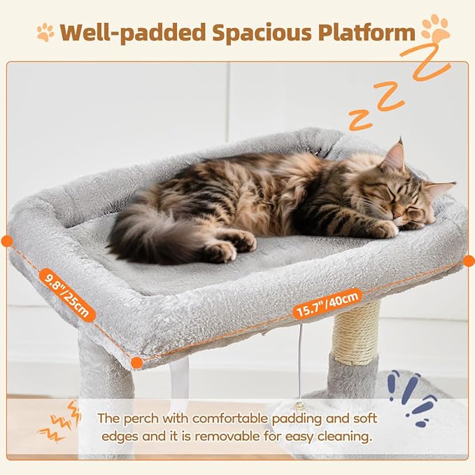 Taoqimiao Cat Tree,38.2-Inch Cat Tower for Indoor Cats,Suitable for Kittens with Luxurious cat condo with Adjustable Baskets and Luxurious Perch Light Gray MS029SW