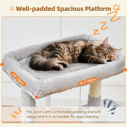 Taoqimiao Cat Tree,38.2-Inch Cat Tower for Indoor Cats,Suitable for Kittens with Luxurious cat condo with Adjustable Baskets and Luxurious Perch Light Gray MS029SW
