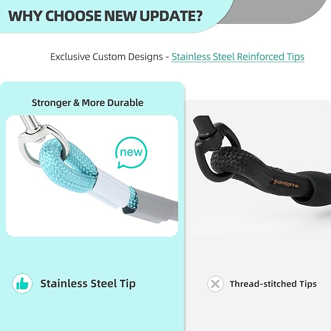 Mile High Life Dog Leash, with Comfortable Padded Handle, Turquoise Nylon Rope Leash with Steel Tips, Heavy Duty 6 Feet Pet Leashes (Turquoise,72 Inches)
