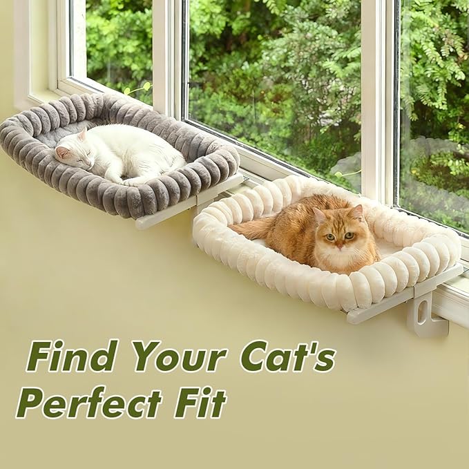 Cloud-Cuddle Cat Window Perch with 4-Sided Bolster, Zipper Design Cushion Window Seat for Window Sill, Sturdy Metal Frame & Easy Assembly Pet Hammock Bed for Indoor Cats (Gray, Large)