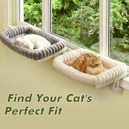Cloud-Cuddle Cat Window Perch with 4-Sided Bolster, Zipper Design Cushion Window Seat for Window Sill, Sturdy Metal Frame & Easy Assembly Pet Hammock Bed for Indoor Cats (Gray, Large)