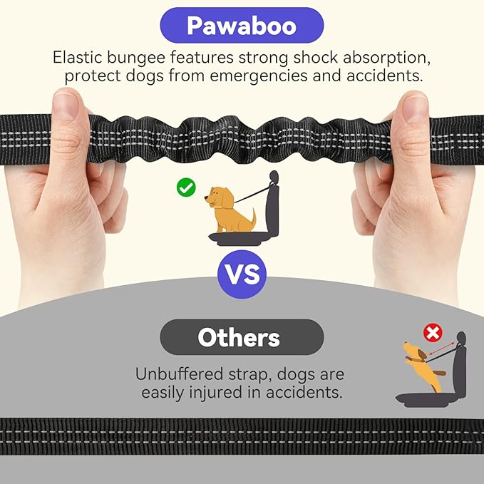 Pawaboo Dog Seat Belt for Car, Double Dogs Car Seatbelt Adjustable, 360° No Tangle Dogs Vehicle Safety Leash with Elastic Bungee Buffer, Reflective Y Shape Two Dog Cars Harness for Pets Cars Travel