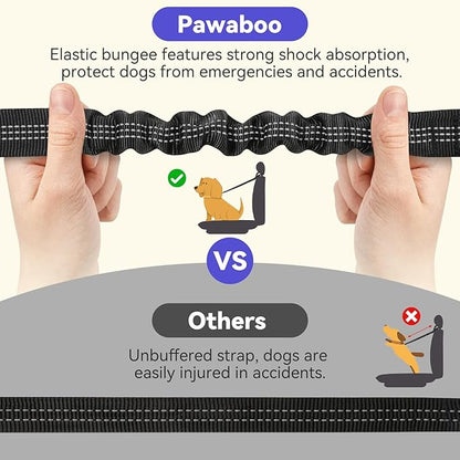 Pawaboo Dog Seat Belt for Car, Double Dogs Car Seatbelt Adjustable, 360° No Tangle Dogs Vehicle Safety Leash with Elastic Bungee Buffer, Reflective Y Shape Two Dog Cars Harness for Pets Cars Travel