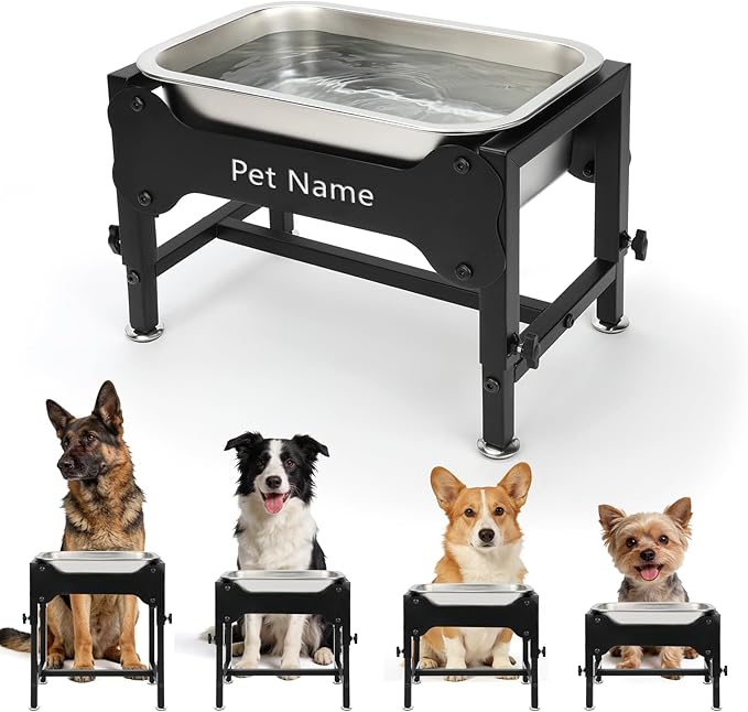 BWOGUE 1.25 Gal Elevated Large Dog Water Bowl, Raised Stainless Steel Bowl Stand Large Breed, 4 Height Adjustable (9", 11", 13", 15") Non-Slip Dog Feeding Station for Joint Pressure Relief Outdoor