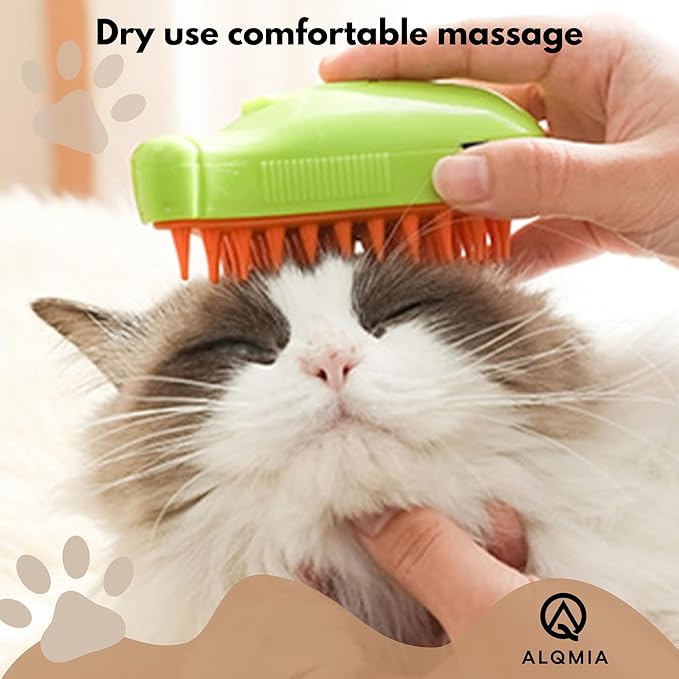 Cat Steam Brush 3 in 1, Silicone Massage Grooming & Pet Hair Remover, Spritz Defur Comb for Cats Dogs, Steamy Brush, Misting Pets Grooming Comb, Pet Hair Brushes Indoor Steamer by ALQMIA (Yellow)