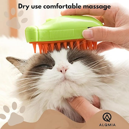 Cat Steam Brush 3 in 1, Silicone Massage Grooming & Pet Hair Remover, Spritz Defur Comb for Cats Dogs, Steamy Brush, Misting Pets Grooming Comb, Pet Hair Brushes Indoor Steamer by ALQMIA (Yellow)