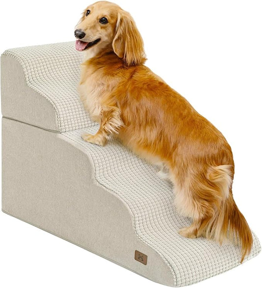 Dog Stairs for High Bed, 22.8" H Dog Steps for Bed 35D Strong Support Pet Stairs for Large Dogs Non-Slip Balanced Pet Stairs Ramp Indoor for Couch Sofa, Beige