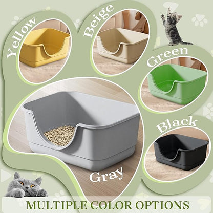 2 Pack Low Entry Small Litter Box for Kittens, Kitty Plastic Litter Boxes, Open Top, Anti-Splash High Sided Litter Tray Pan for Medium Pets, Puppy, Easy to Clean, 15.7"L*11.8"W*6.7"H (Green)