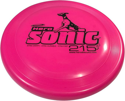 Hero Disc USA Sonic Xtra 215 Dog Frisbee, Outdoor Dog Toy and Mini Frisbee, Distance Dog Flying Disc (Pink)