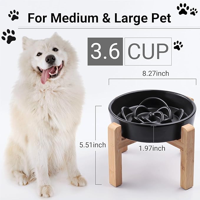 Ceramic Slow FeederDog Bowl for Medium Large Dogs,Heavy Weighted,Puzzle Eating Bowl Modern Maze (Black, 8.66in)