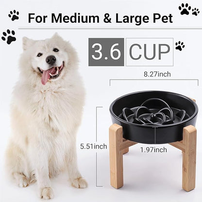 Ceramic Slow FeederDog Bowl for Medium Large Dogs,Heavy Weighted,Puzzle Eating Bowl Modern Maze (Black, 8.66in)
