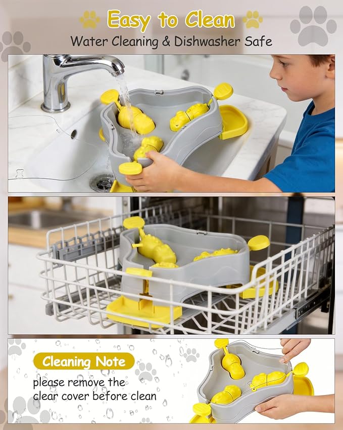 Dog Puzzle Toy, 3-in-1 Interactive Dog Puzzle Toys Press-Type Dog Treat Dispenser Toy Dog Enrichment Toy No-Slip Dog Slow Feeder Interactive Brain Training Toy for Smart Dog Cat, Yellow