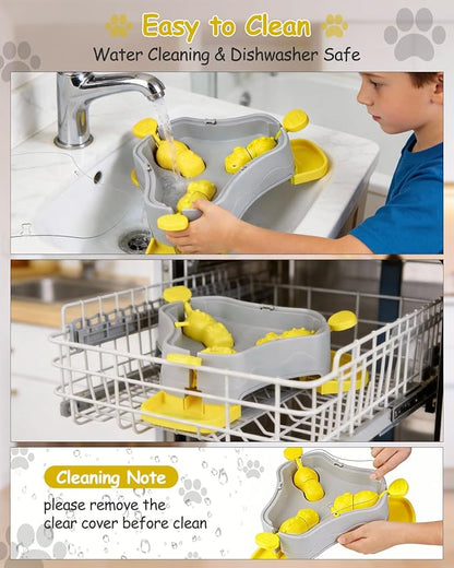 Dog Puzzle Toy, 3-in-1 Interactive Dog Puzzle Toys Press-Type Dog Treat Dispenser Toy Dog Enrichment Toy No-Slip Dog Slow Feeder Interactive Brain Training Toy for Smart Dog Cat, Yellow
