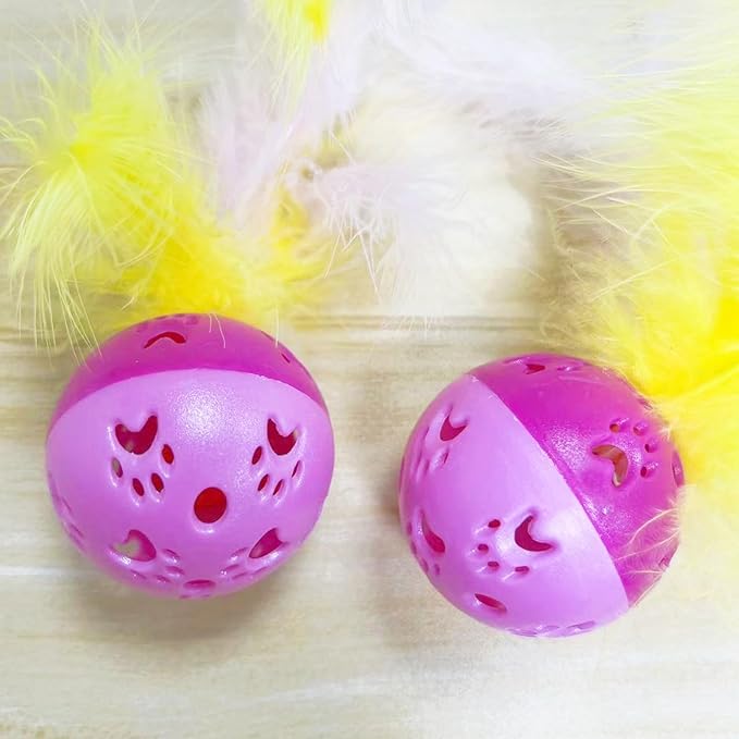 BeeSpring Cat Balls Interactive Cat Toy Feather Balls with Loud Bell Inside (2Pcs Red)