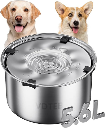 Dog Water Bowl 1.5Gal Stainless Steel No Spill Water Bowl for Dogs, 5.6L Large Capacity Spill Proof Slow Drinking Dog Water Feeder with Anti-Slip for Medium Large Messy Drinkers