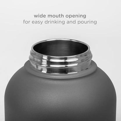 Ubbi Pup & Me Insulated Stainless Steel Dog Water Bottle with Attached Bowl, 32 oz Portable Leakproof Travel Bottle for Dogs and Owners, Charcoal Gray