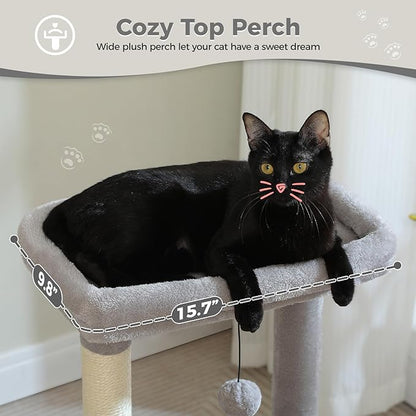 PEQULTI 4-in-1 Cat Tree, 33'' Cat Tower for Indoor Cats with Large Cat Condo, Scratching Post for Cats with Deep Hammock& Cozy Top Perch, Grey