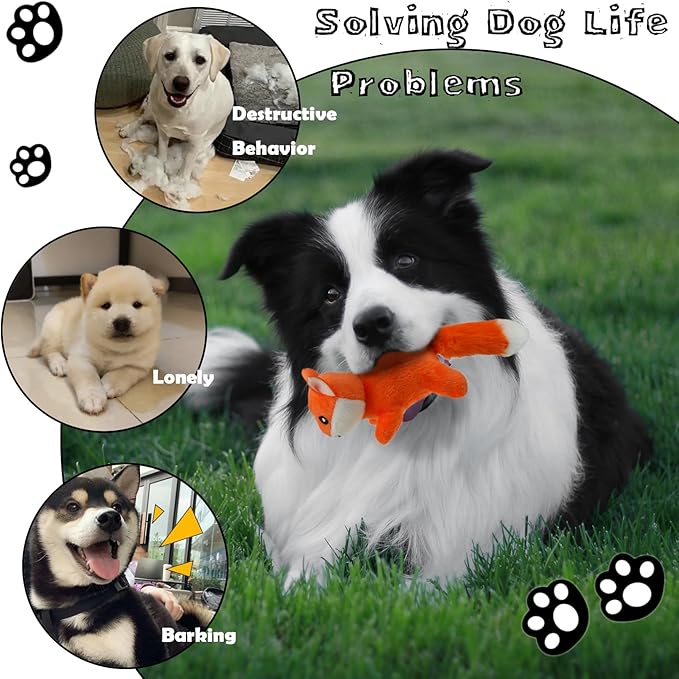 Hide and Seek Dog Toys Squeaky Fox Plush Toy with Crinkle Trunk, Interactive Dog Toy to Keep Them Busy Pet Teeth Clean Chew Toys for Small & Medium Dogs (Tree Trunk Hideout with 4 Fox)