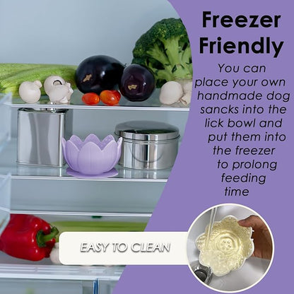 Dog Lick Bowl,Anxiety Relief Slow Feeder Dog Lick Mat Treat Dispenser, Non-Slip Licking Bowl Enrichment Toys for Small Medium Breeds Dogs (Purple, 12x12x7.6CM)