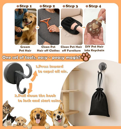 Pet Hair Removal Glove for Cats & Dogs Grooming, Pet Hair Removal Tool Brush Kit Reusable Lint Remover for Carpet Furniture Car Clothes
