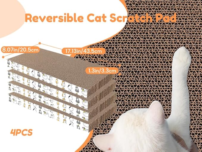 PatiencET 4 Pack Cat Scratch Pad with Box, Cardboard Cat Scratcher for Indoor Cats, Reversible Scratcher with Catnips Box Bed Desigh for Small Medium Cat Kitten, Scratching Board for Cats