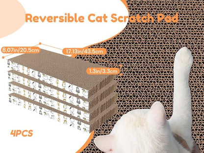 PatiencET 4 Pack Cat Scratch Pad with Box, Cardboard Cat Scratcher for Indoor Cats, Reversible Scratcher with Catnips Box Bed Desigh for Small Medium Cat Kitten, Scratching Board for Cats