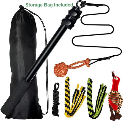 Upgraded Interactive Dog Toys - Extendable Flirt Pole Teaser Wand with Braided Rope Chewing Tugs and Squeaky Plush Chase Toy for Dog Puppy Outdoor Entertainment, Train and Exercise
