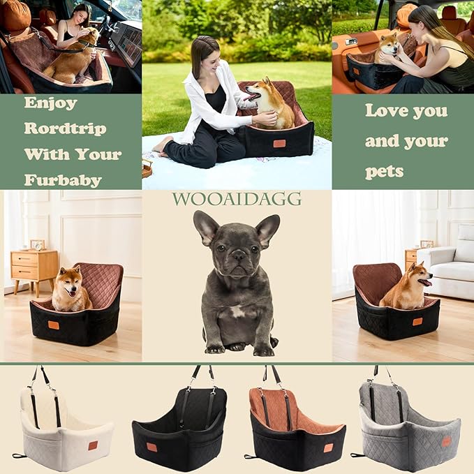 WOOAIDAGG Dog Car Seat for Medium Sized Dog,Pet Travel Car Bed with Seat Belt Channle,Fully Detachable and Washable Car Dog Seat with Adjustable Straps,3 Straps Easy to Install (Black/Grey)