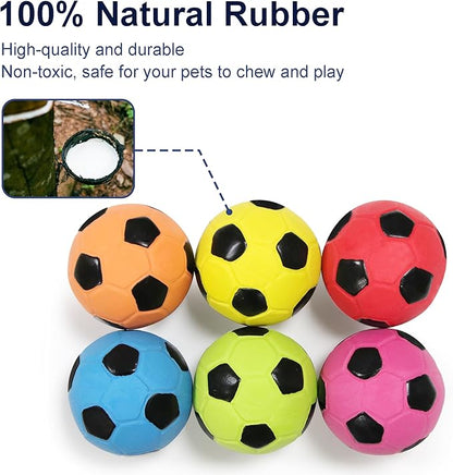 2'' Latex Squeaky Dog Soccer Ball Toys, Dog Football Ball for Puppy Small Medium Dogs, Vibrant Colors Soccer Chew Fetch Throw Balls 6 Pcs/Set