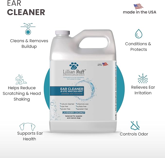 Lillian Ruff Ear Cleaner & Otic Rinse for Sensitive Ears: Alcohol Free Dog Ear Wash with Alo+H6+F6:K28F6:N29