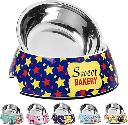 Pet Cats Dogs 2 in 1 Food Water Bowls - Non Slip Skid Proof Heavy Duty Pet Cats Dog Food Water Bowls for Feeding Drinking Small Medium Large Dogs Cats Puppies-Cartoon Stars-M