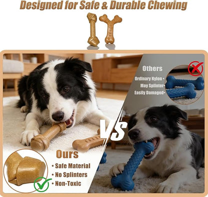 Dog Chew Toys for Aggressive Chewers, Durable Nylon & Wood Teething Toy with Chicken Flavor, Tough Chewing Dog Toys for Large Dogs (2Pack)
