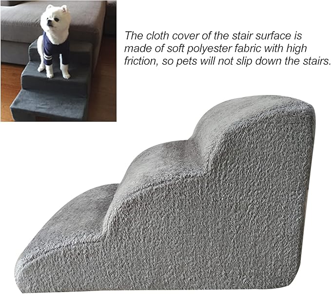 Dog Stairs Ramp for High Bed and Couch, SHUAIGUO Non Slip Pet Ramp Steps with Removable Cover, Extra Wide Pet Ramp with High Density Foam for Small Dog Cat, 3-Tiers