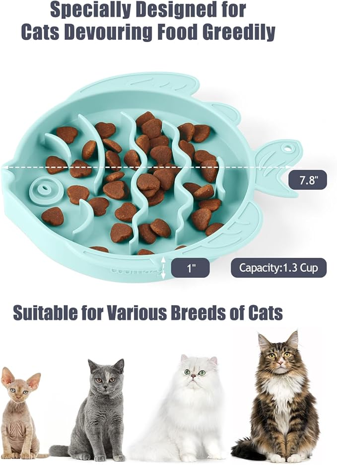 Coomazy 2-in-1 Silicone Slow Feeder Dog Cat Bowls, Lick Mat Interactive Puzzle Toy for Pets Dry/Wet Food Training, Keeps Dogs Cats Busy, Prevents Puppy Kitty Overeating (Cyan, 1.2 Cup)
