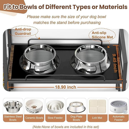 Elevated Dog Bowls Stand for X-Large & Large Breed, 7 Adjustable Heights from 2"-22" Raised Dog Feeding Station with Toy Bin Basket, Lifted Dogs Food Bowl Holder Cabinet Pet Storage Organizer