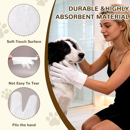 Pet Glove Wipes for Dogs and Cats, Rinse-Free Dog Grooming Wipes, Fragrance-free Hypoallergenic Deodorizing Wipes, Ultra-Thick, For Pets Cleaning, Post-Operative Care, Daily Grooming and Travel 20 PCS