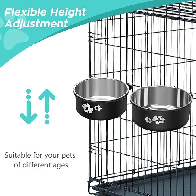 Kennel Water Bowl, Stainless Steel Dog Crate Water Bowl No Spill, 2 Pack Hanging Dog Bowls for Kennel Cage,Metal Pet Food Feeder for Dogs Cats