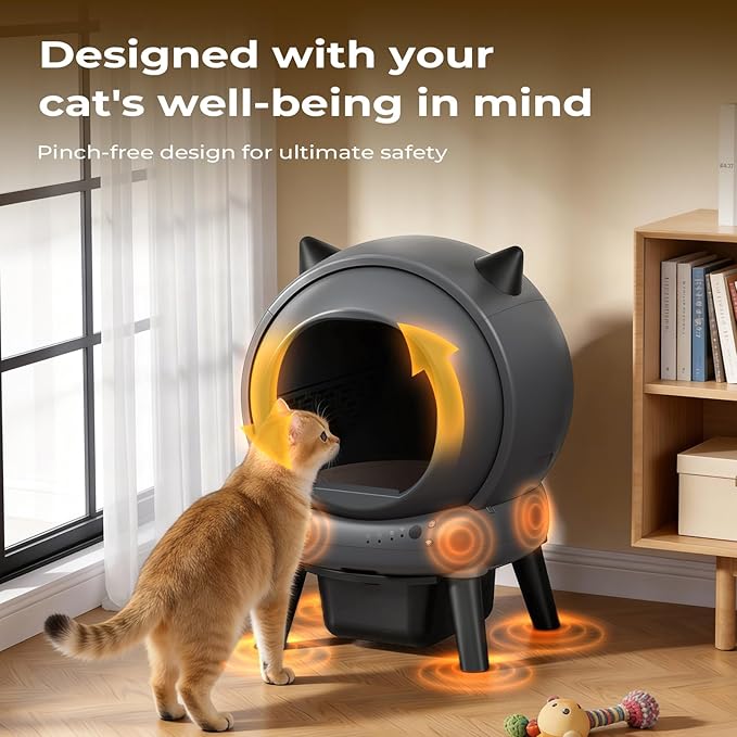 Self Cleaning Litter Box for Multiple Cats, E2 Automatic Cat Litter Box, Self-Cleaning Robot with Smart APP Control and Health Monitoring, Includes 2 Roll Trash Bag and Litter Mat, Grey