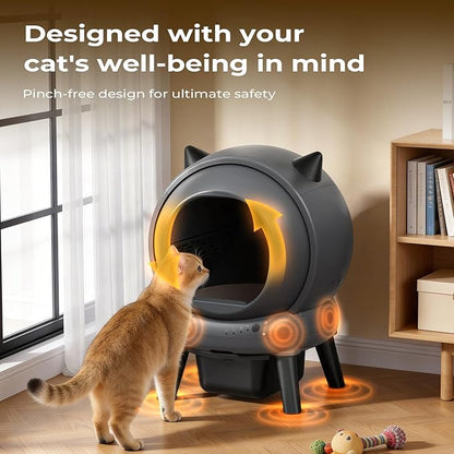 Self Cleaning Litter Box for Multiple Cats, E2 Automatic Cat Litter Box, Self-Cleaning Robot with Smart APP Control and Health Monitoring, Includes 2 Roll Trash Bag and Litter Mat, Grey