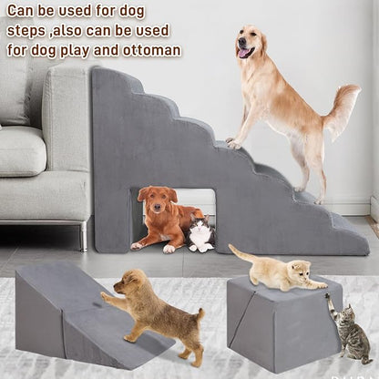 7-Step Dog Stairs for Bed 30-36" H, Dog Steps for High Bed, Pet Steps for Small, Older Pets, Non-Slip Balanced Pet Ramp Indoor, Grey