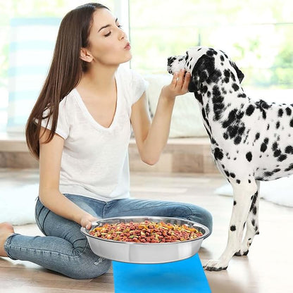 Shallow Dog Food Bowls, Non Slip Food Grade Stainless Steel Bowls for Large Dogs - Interior Size (Dia:10.6" xHeight 2.0") Hold 8 Cups / 2 Quart (2 Packs)