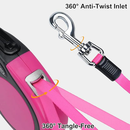 Taglory Retractable Dog Leash, 16ft No Tangle Leash Retractable for Medium and Large Dogs Up to 100 lbs, One-Handed Brake, Pause, Lock, Pink