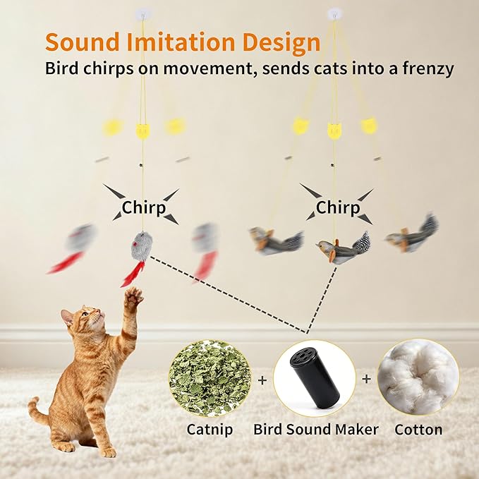 Interactive Feather Cat Toy 8-Piece Set | Indoor Hanging Elastic Rope with Adjustable Height,Delivers Diverse Stimulation for Cats' Play, Jumping & Boredom Relief