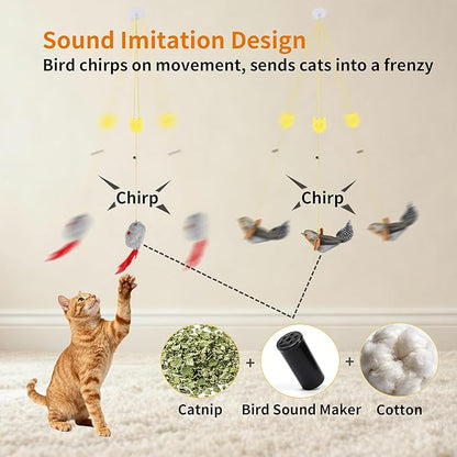 Interactive Feather Cat Toy 8-Piece Set | Indoor Hanging Elastic Rope with Adjustable Height,Delivers Diverse Stimulation for Cats' Play, Jumping & Boredom Relief